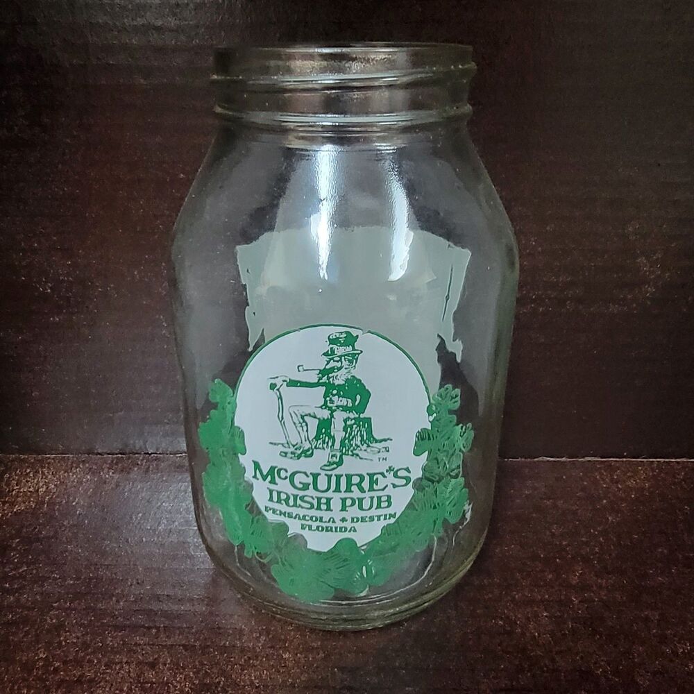 McGuire's Irish Pub Irish Wake Drinking Jar 2007 Proof with Little Leprechaun